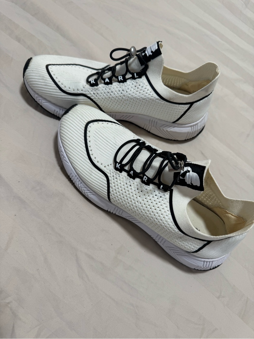 Karl Lagerfeld White and Black Knit Men's Sneakers